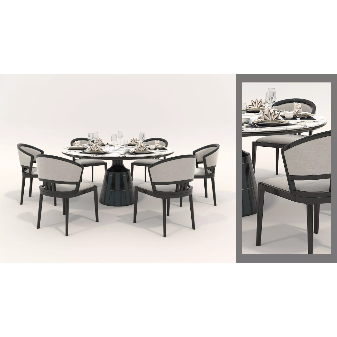 Contemporary Round Marble Dining Set 3D Model – Elegant Furniture Collection, FBX - View 2