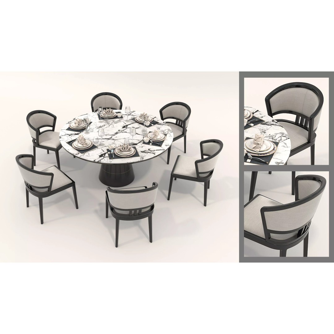 Contemporary Round Marble Dining Set 3D Model – Elegant Furniture Collection, FBX - View 3