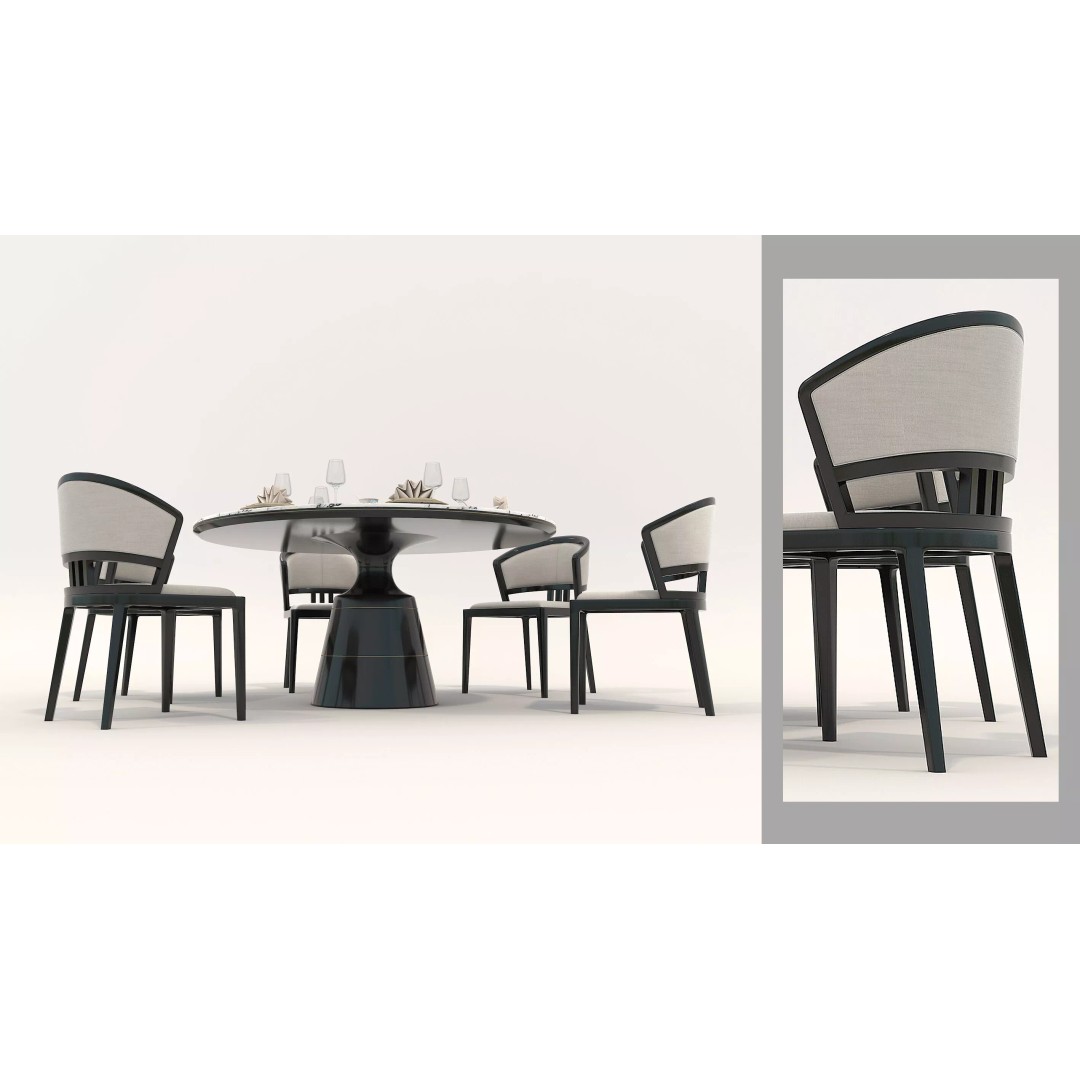 Contemporary Round Marble Dining Set 3D Model – Elegant Furniture Collection, FBX - View 4