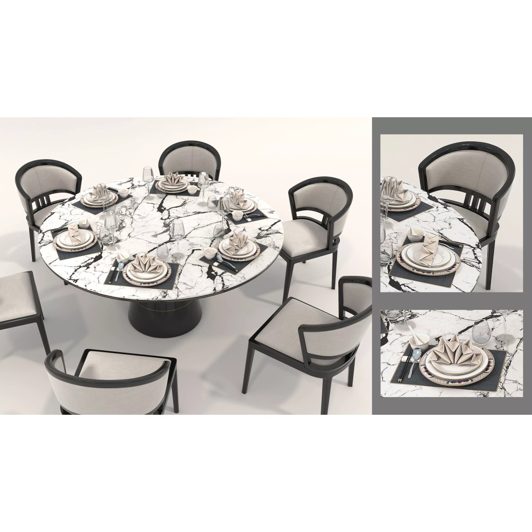Contemporary Round Marble Dining Set 3D Model – Elegant Furniture Collection, FBX - View 5