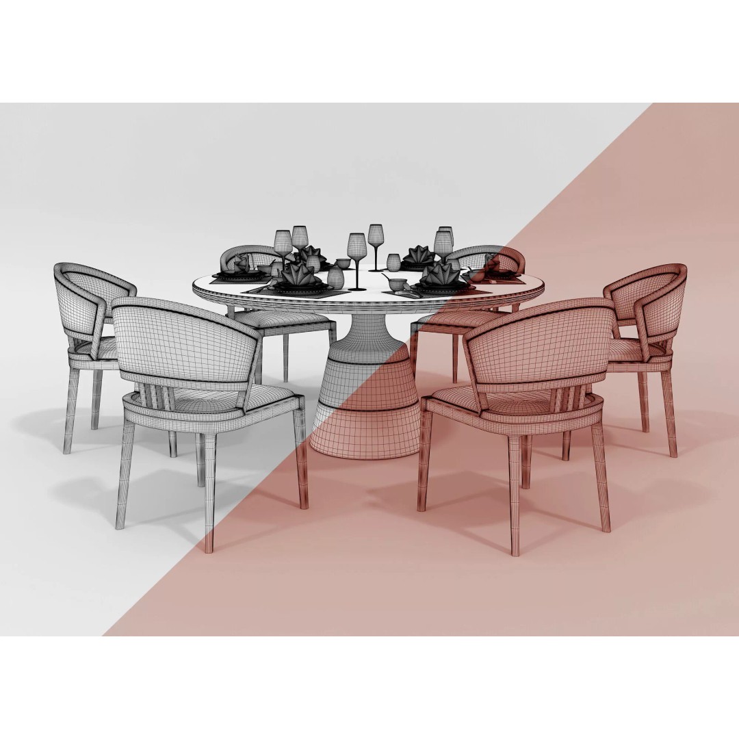 Contemporary Round Marble Dining Set 3D Model – Elegant Furniture Collection, FBX - View 9