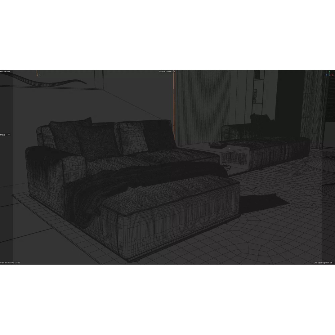 Modern Living Room 3D Model – Luxury Interior Scene for Redshift - View 10