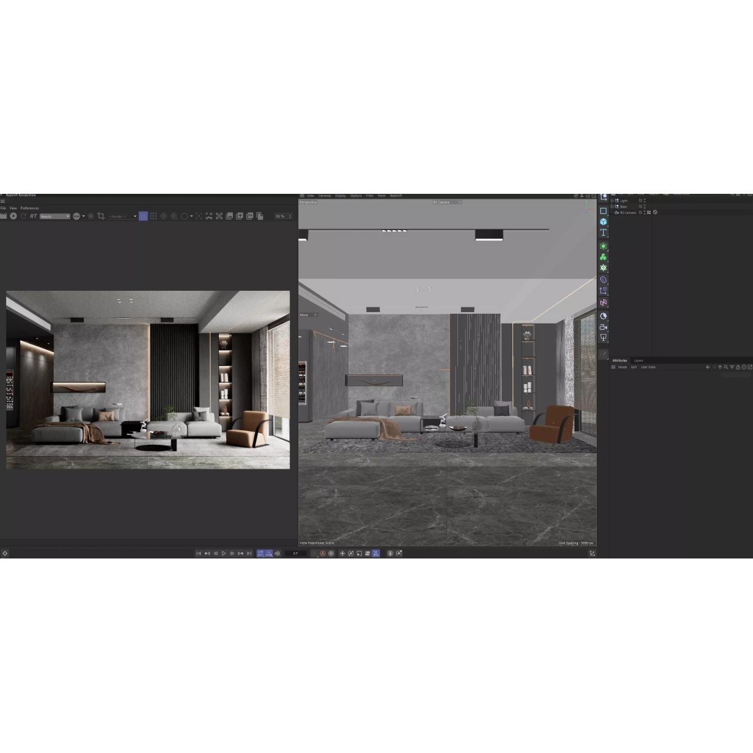 Modern Living Room 3D Model – Luxury Interior Scene for Redshift - View 3