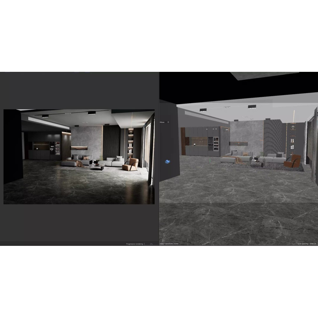 Modern Living Room 3D Model – Luxury Interior Scene for Redshift - View 6