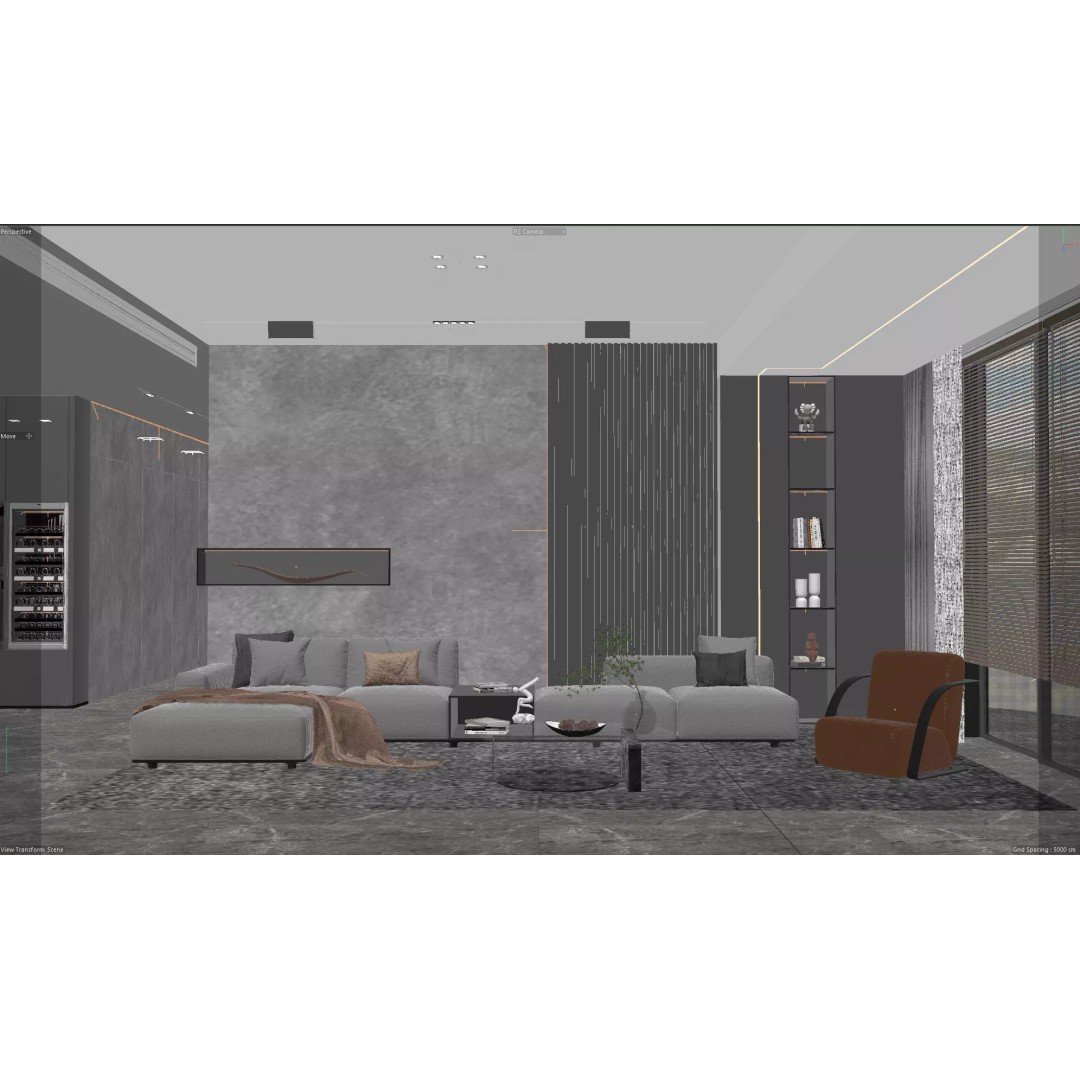 Modern Living Room 3D Model – Luxury Interior Scene for Redshift - View 7