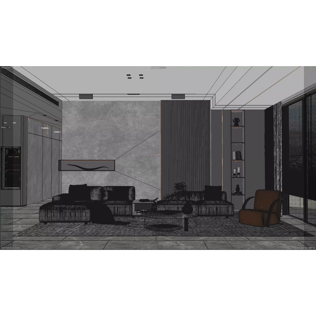 Modern Living Room 3D Model – Luxury Interior Scene for Redshift - View 8