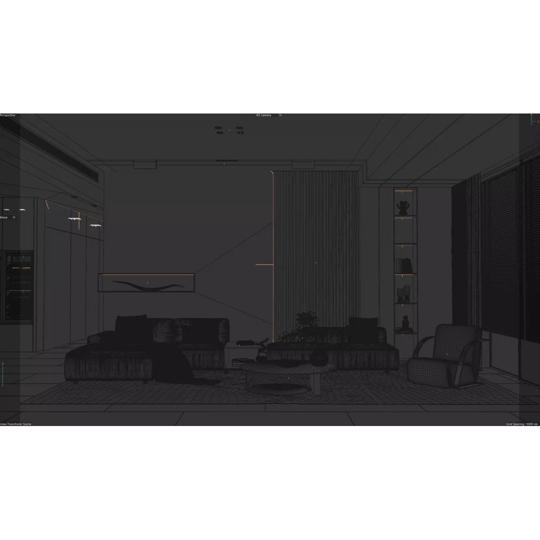 Modern Living Room 3D Model – Luxury Interior Scene for Redshift - View 9