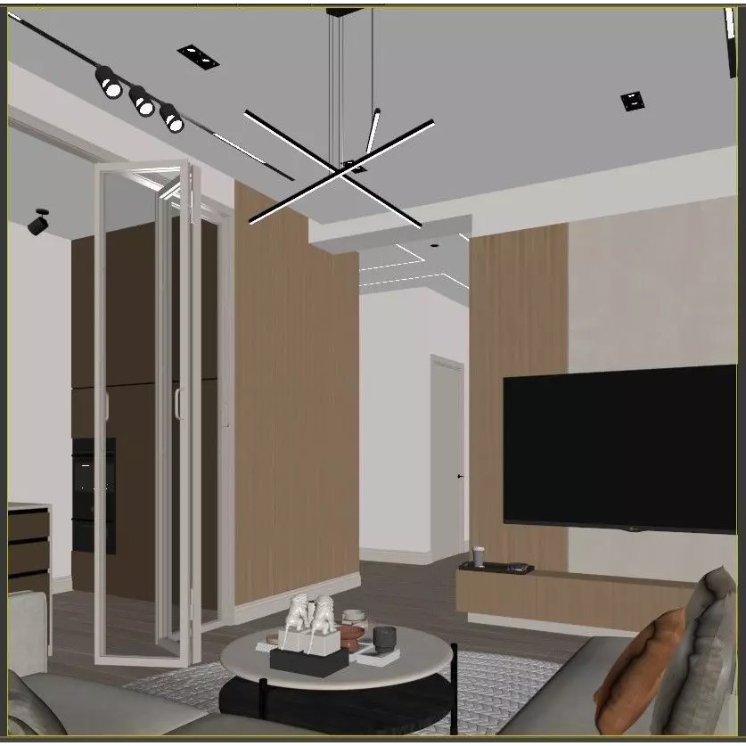 Modern Living Room Kitchen Hall 3D Model – Realistic Interior Scene, FBX - View 10