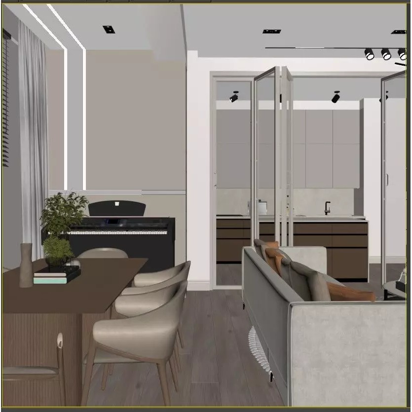 Modern Living Room Kitchen Hall 3D Model – Realistic Interior Scene, FBX - View 11