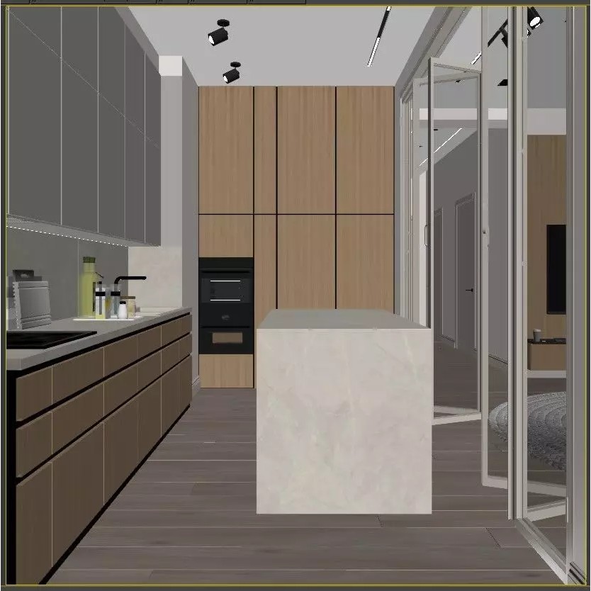 Modern Living Room Kitchen Hall 3D Model – Realistic Interior Scene, FBX - View 12