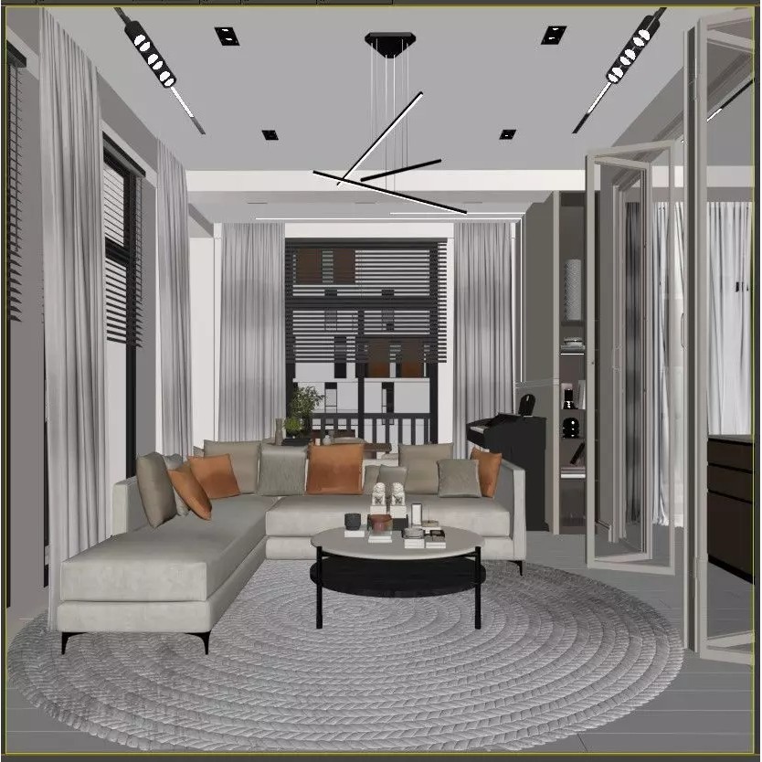 Modern Living Room Kitchen Hall 3D Model – Realistic Interior Scene, FBX - View 9