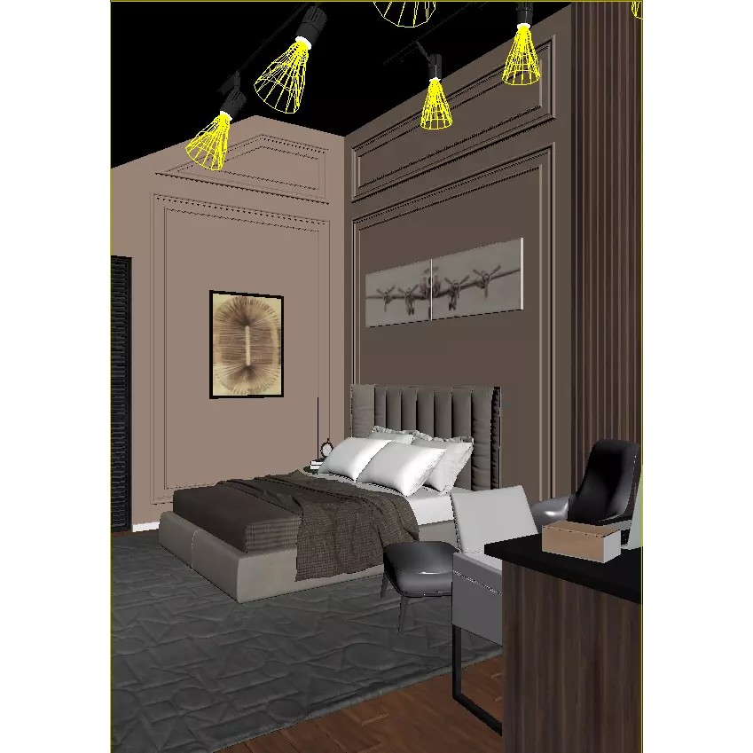 Detailed Bedroom Scene 3D Model – Realistic Interior Design, Corona Render