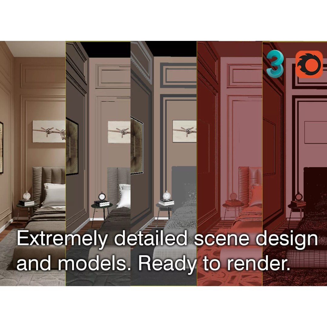 Detailed Bedroom Scene 3D Model – Realistic Interior Design, Corona Render - View 2
