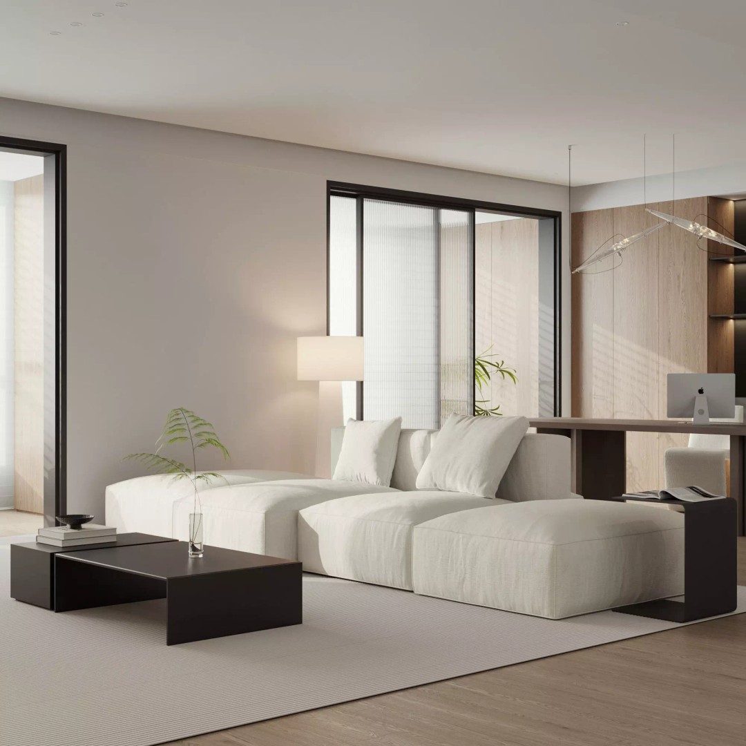 Italian Minimalist Living Room 3D Model – PBR Textured, Corona Render Ready - View 2