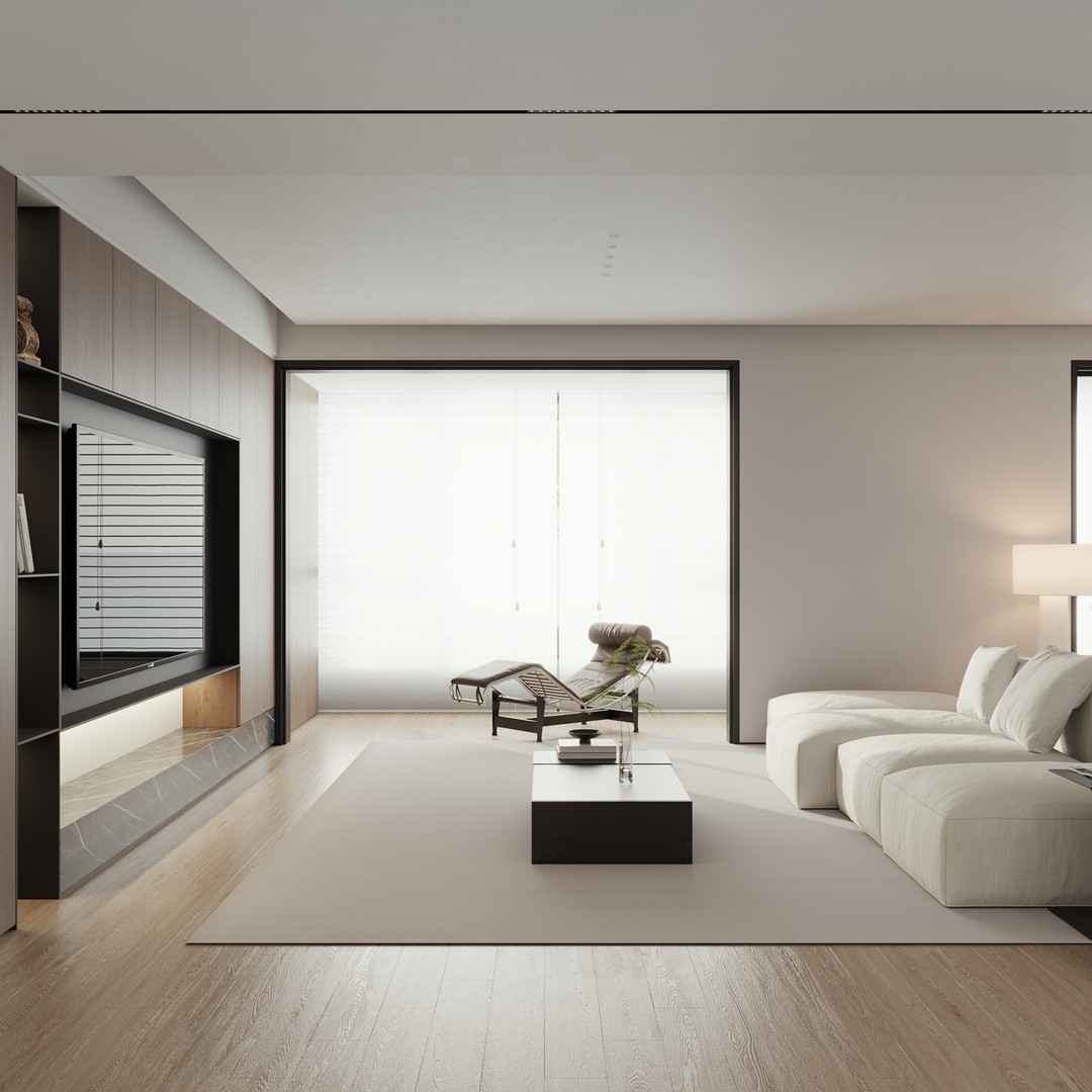 Italian Minimalist Living Room 3D Model – PBR Textured, Corona Render Ready - View 3