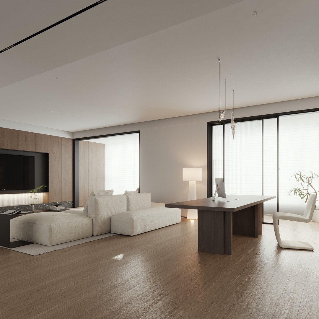 Italian Minimalist Living Room 3D Model – PBR Textured, Corona Render Ready - View 5