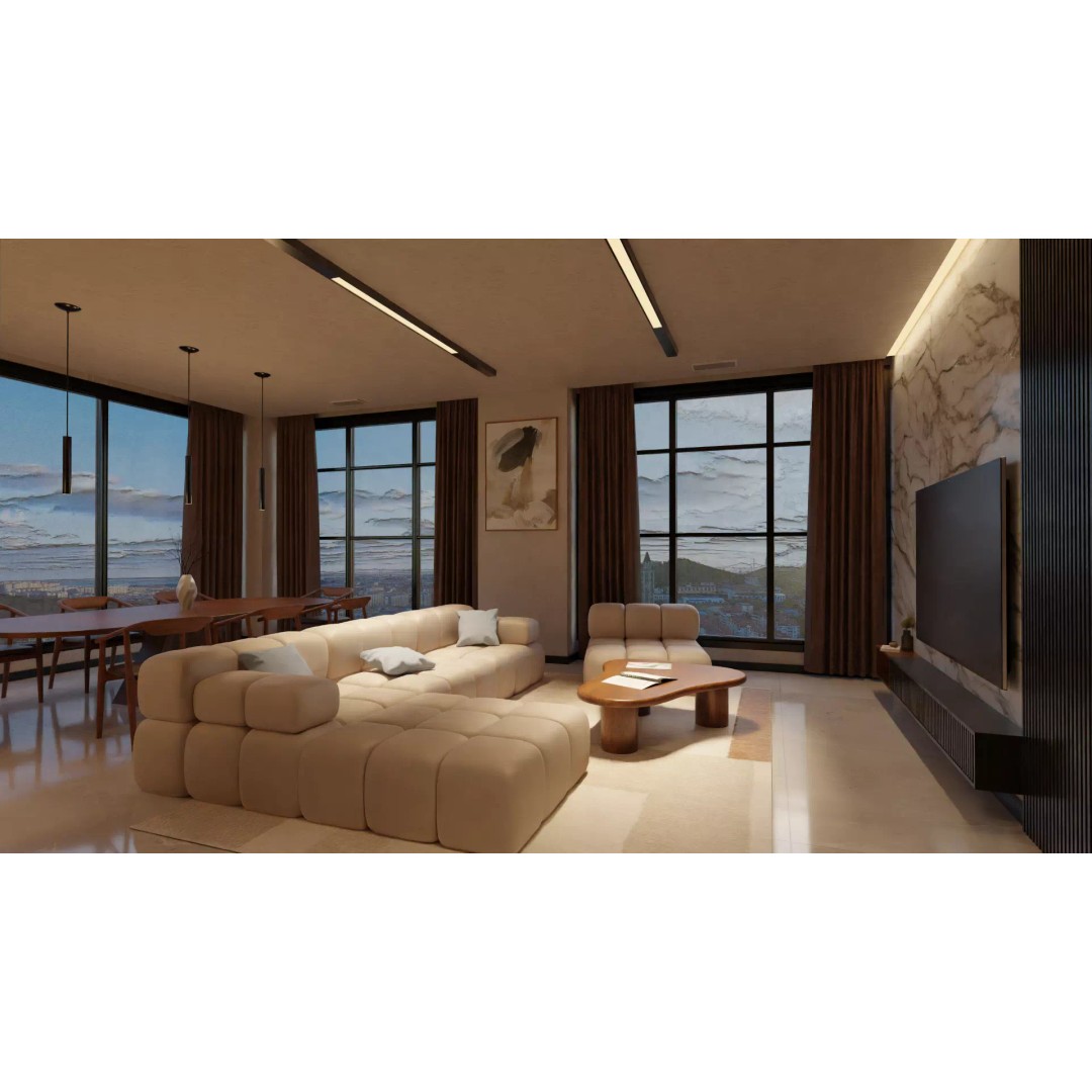 Luxury Apartment Living Room & Kitchen 3D Model – Modern Interior Design, FBX - View 2