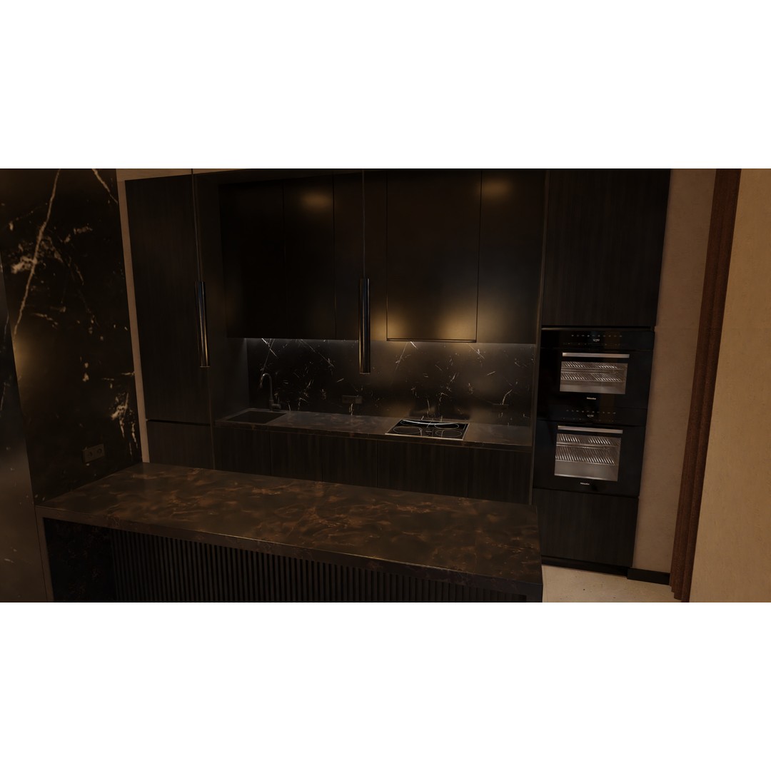 Luxury Apartment Living Room & Kitchen 3D Model – Modern Interior Design, FBX - View 6