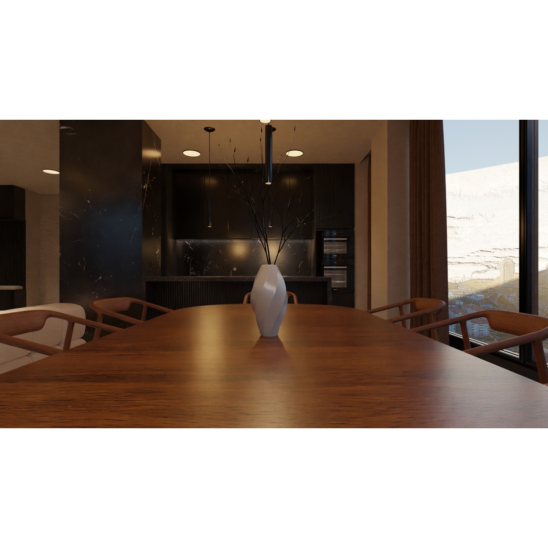 Luxury Apartment Living Room & Kitchen 3D Model – Modern Interior Design, FBX - View 7