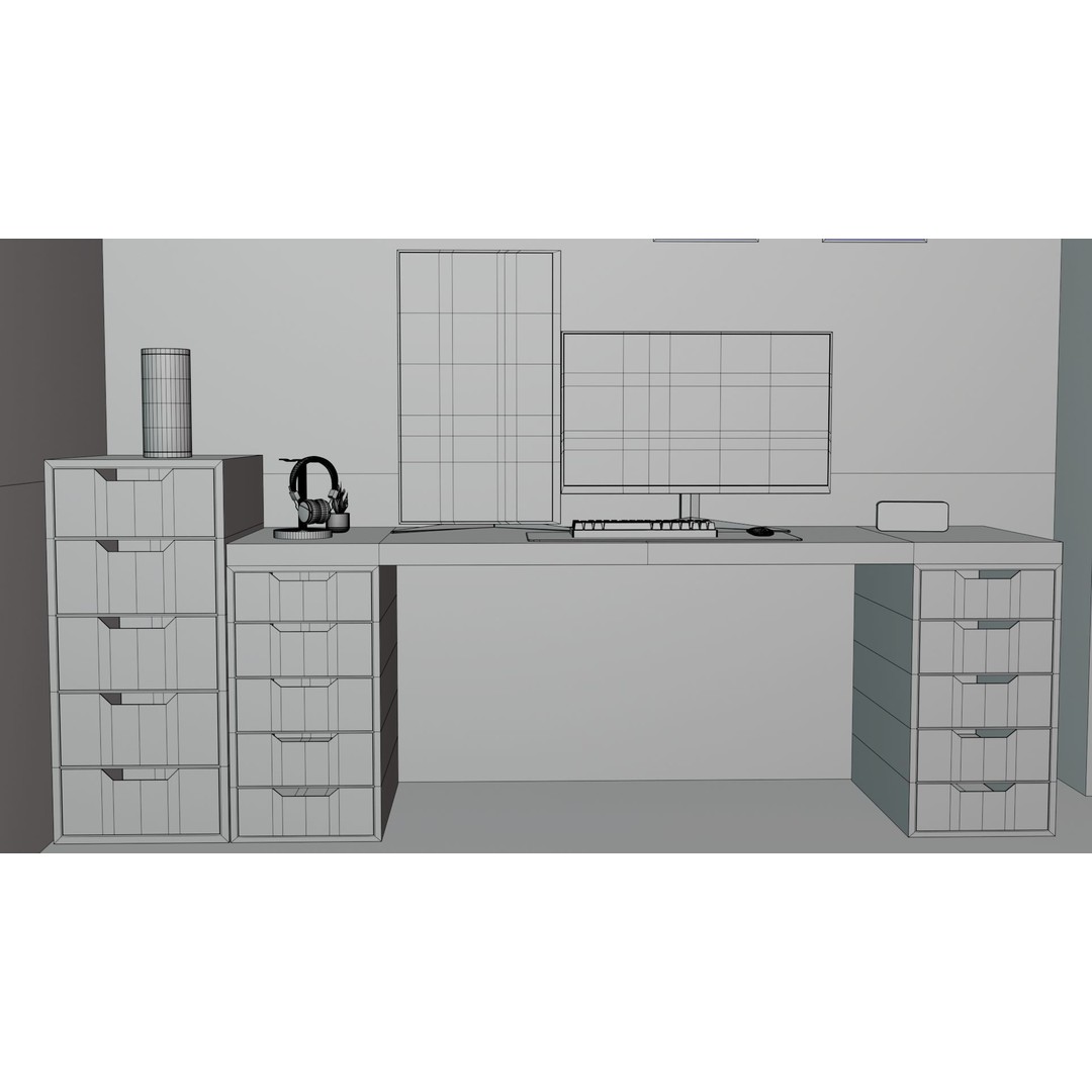 Minimalistic Computer Desk 3D Model – Low Poly Office Asset, FBX