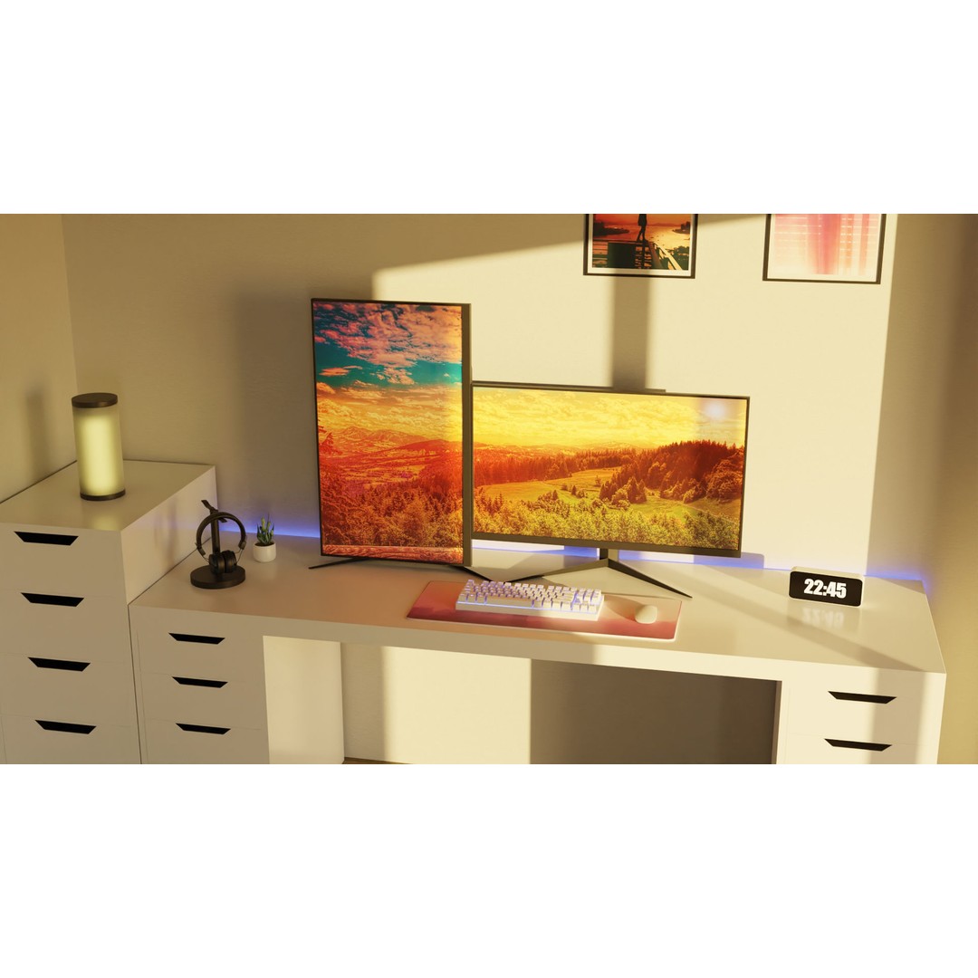 Minimalistic Computer Desk 3D Model – Low Poly Office Asset, FBX - View 14
