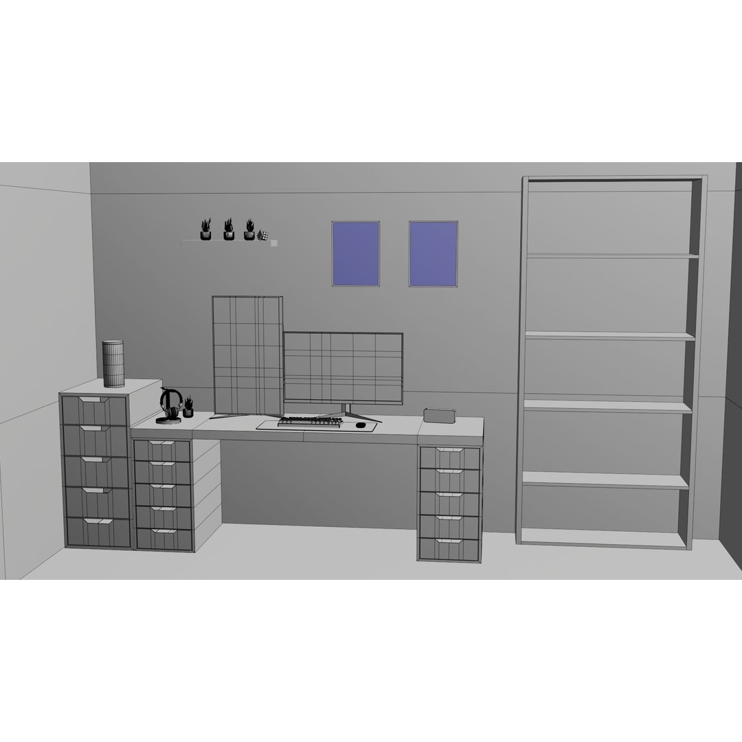 Minimalistic Computer Desk 3D Model – Low Poly Office Asset, FBX - View 17