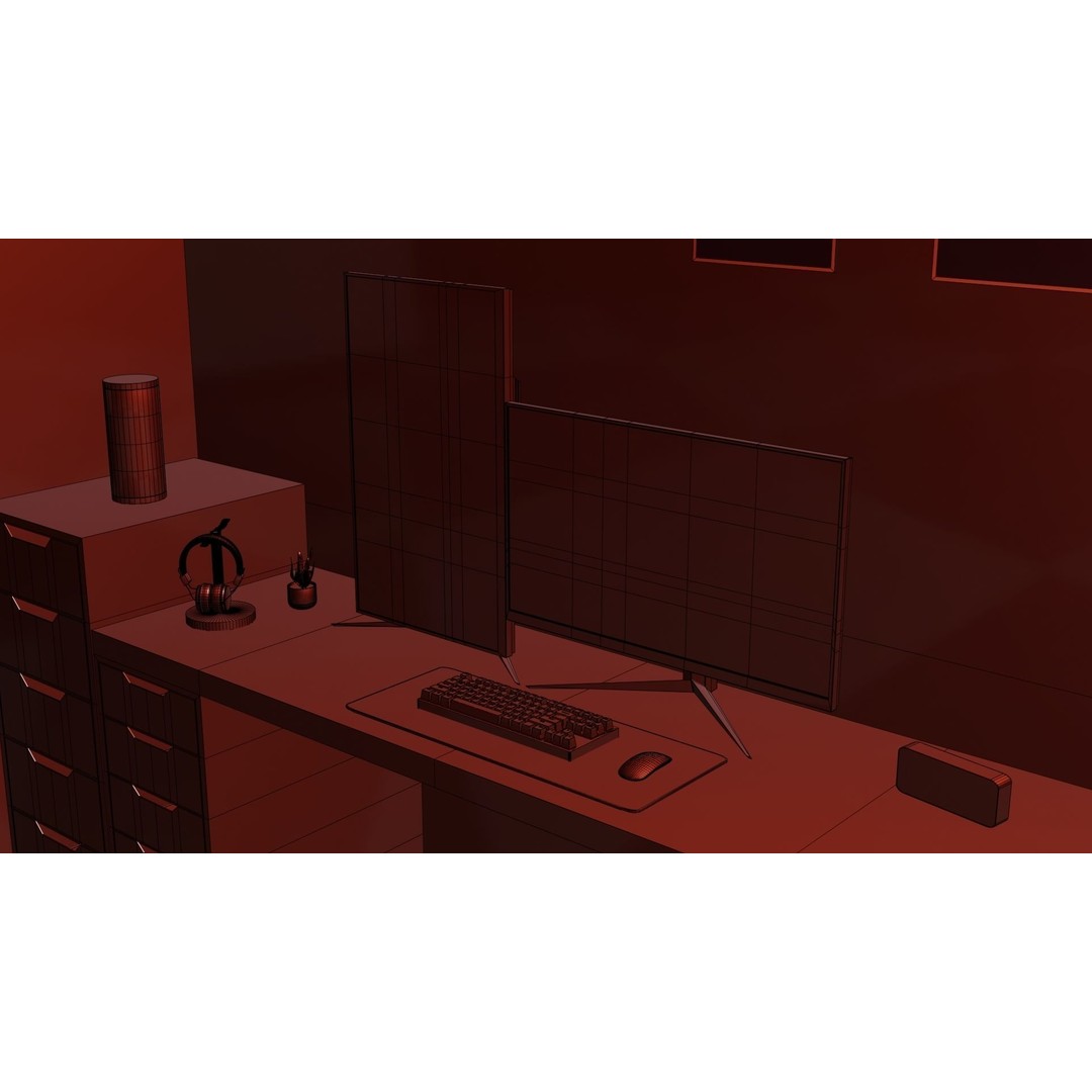 Minimalistic Computer Desk 3D Model – Low Poly Office Asset, FBX - View 18