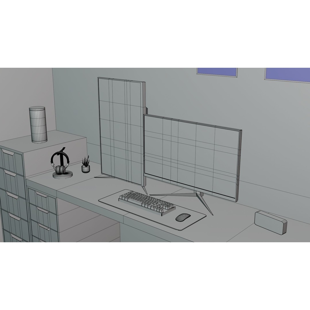 Minimalistic Computer Desk 3D Model – Low Poly Office Asset, FBX - View 20