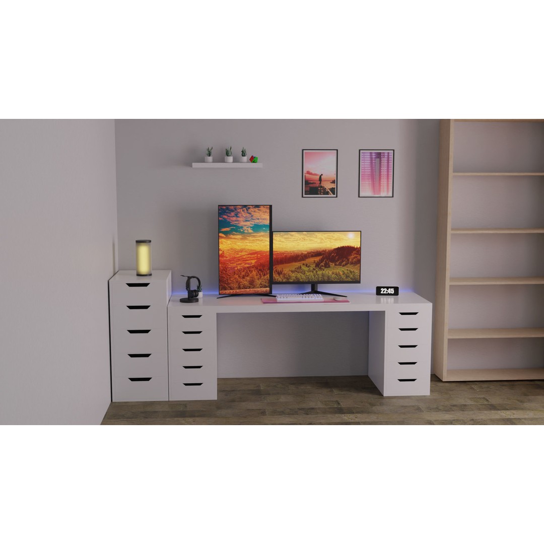Minimalistic Computer Desk 3D Model – Low Poly Office Asset, FBX - View 7