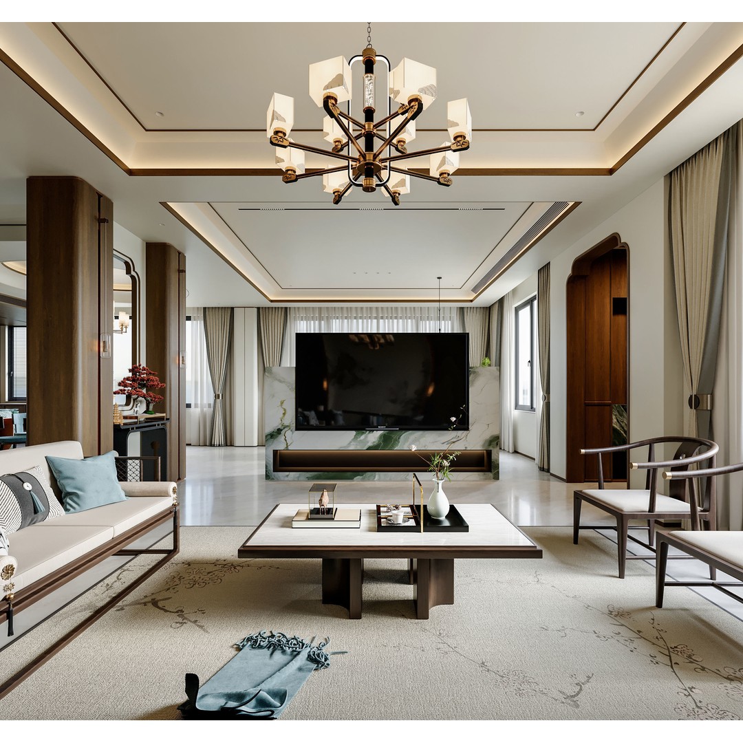 Chinese Apartment Interior 3D Model – Realistic Scene with Natural Light - View 6