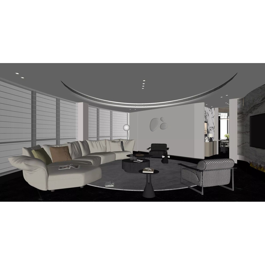 Italian-Style Living and Dining Room 3D Model – High Poly Interior Asset, FBX, OBJ - View 10