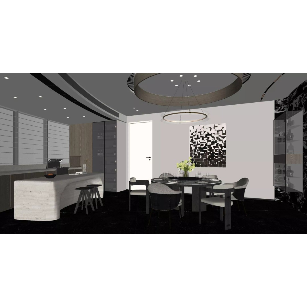 Italian-Style Living and Dining Room 3D Model – High Poly Interior Asset, FBX, OBJ - View 11
