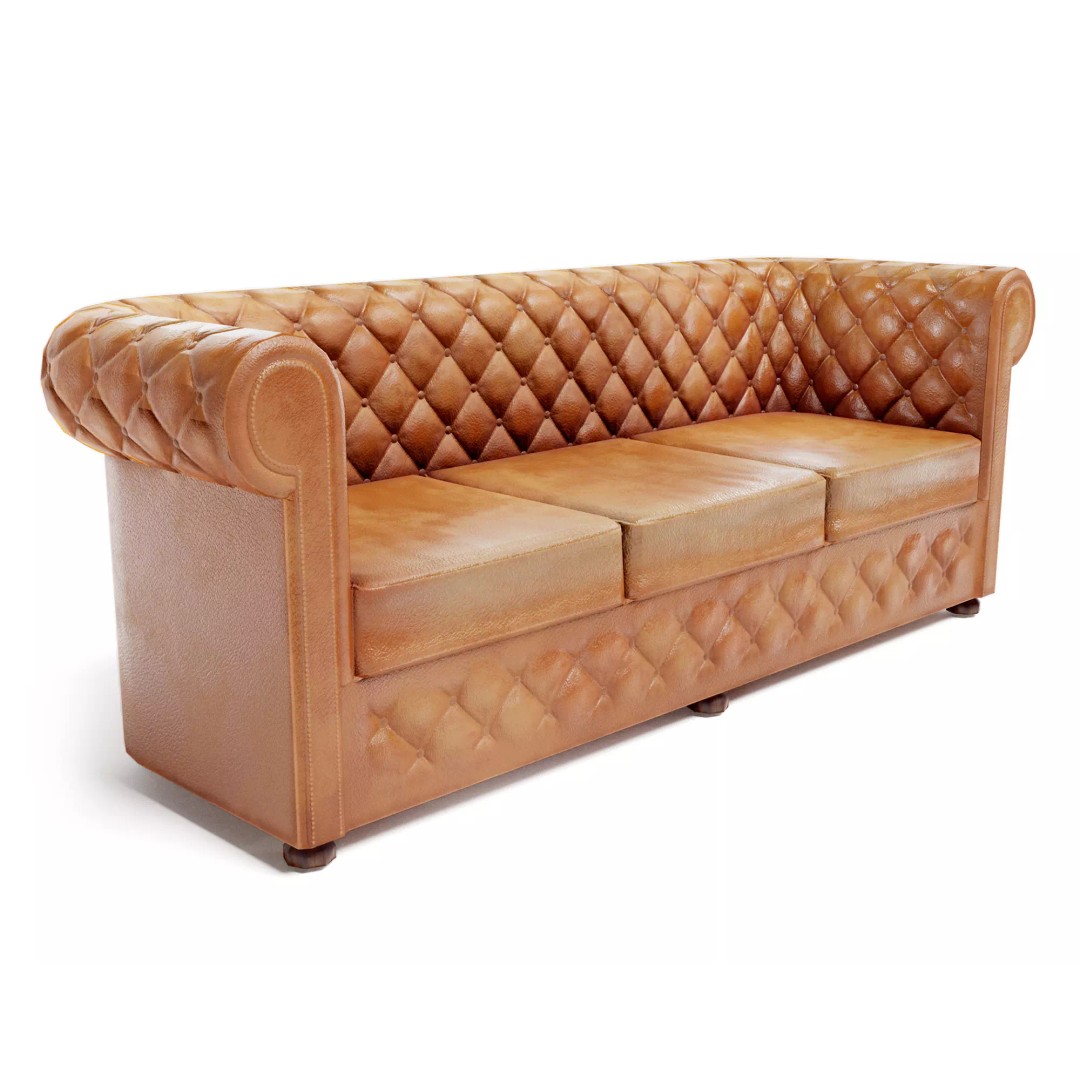 Used Leather Sofa 3D Model – Low Poly PBR Game Asset, FBX - View 2