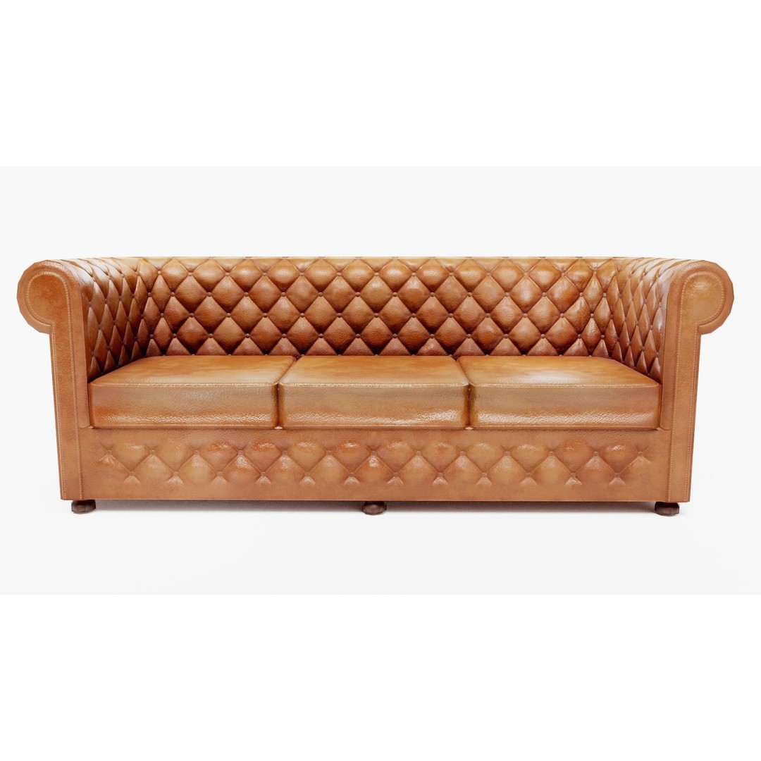Used Leather Sofa 3D Model – Low Poly PBR Game Asset, FBX - View 3