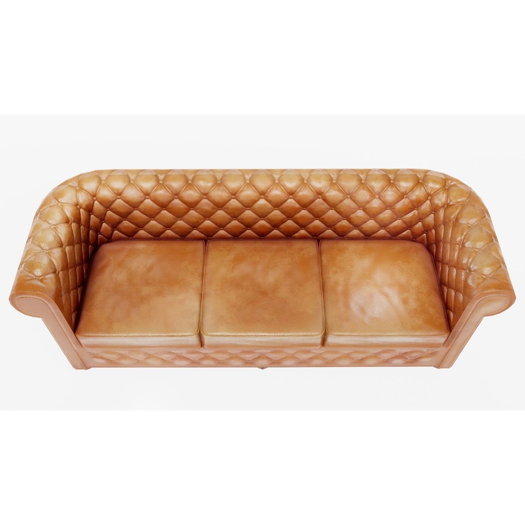 Used Leather Sofa 3D Model – Low Poly PBR Game Asset, FBX - View 4