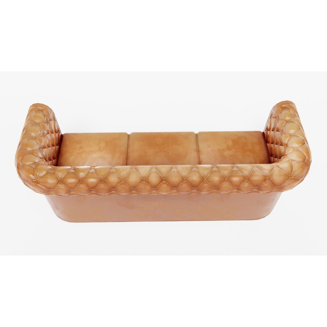 Used Leather Sofa 3D Model – Low Poly PBR Game Asset, FBX - View 5