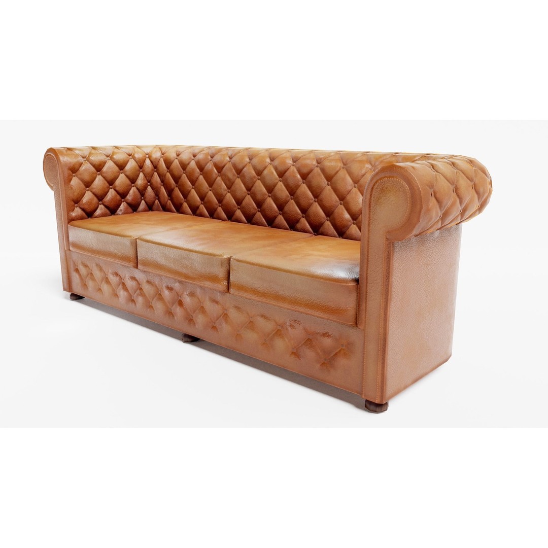 Used Leather Sofa 3D Model – Low Poly PBR Game Asset, FBX - View 6