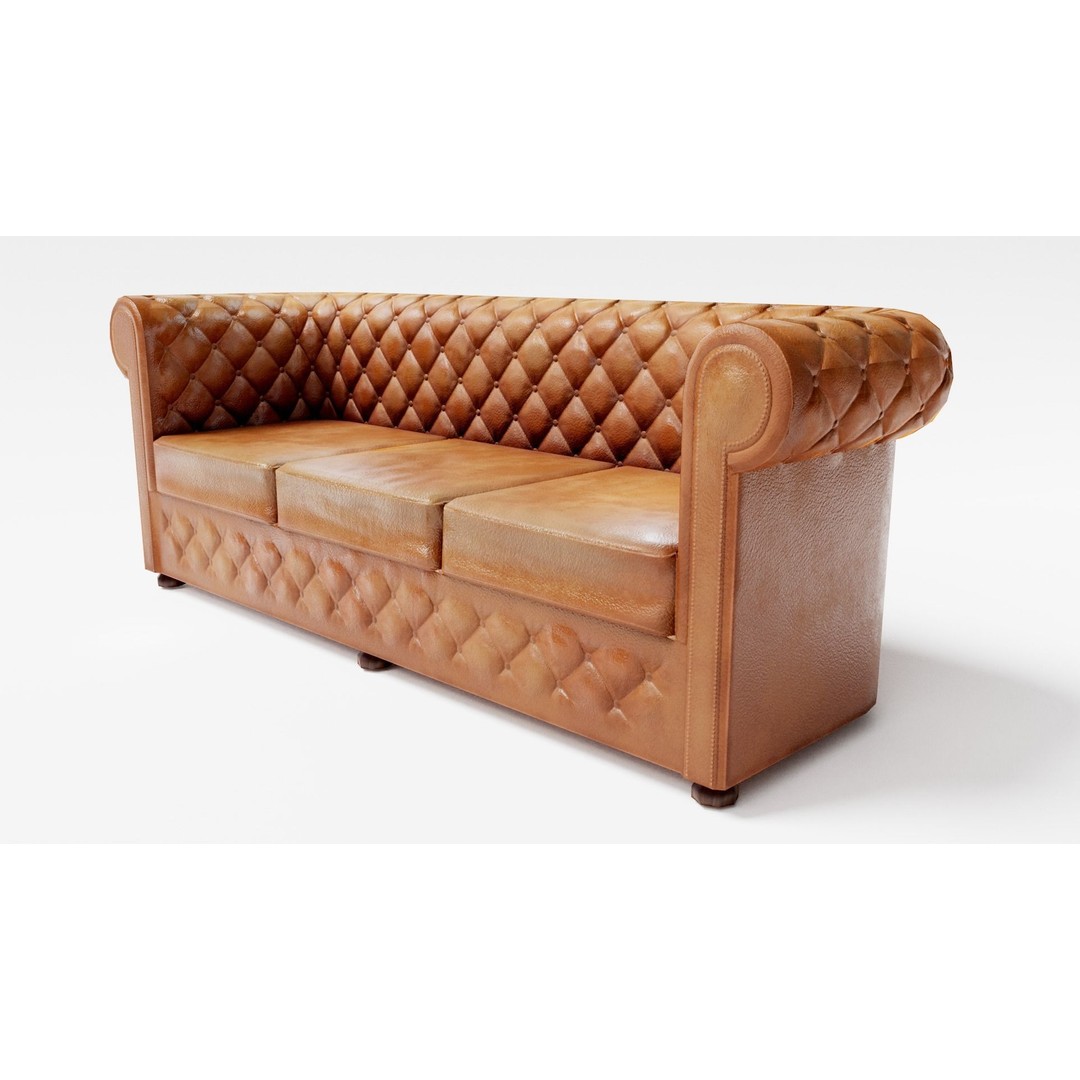 Used Leather Sofa 3D Model – Low Poly PBR Game Asset, FBX - View 8