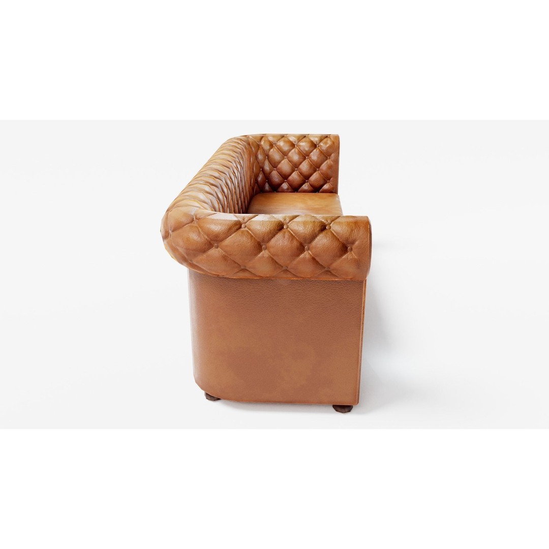 Used Leather Sofa 3D Model – Low Poly PBR Game Asset, FBX - View 9