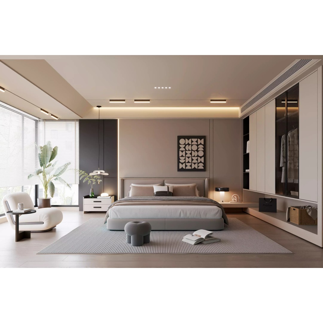 Modern Bedroom 3D Model – Minimalist Cream Interior, FBX, OBJ - View 2