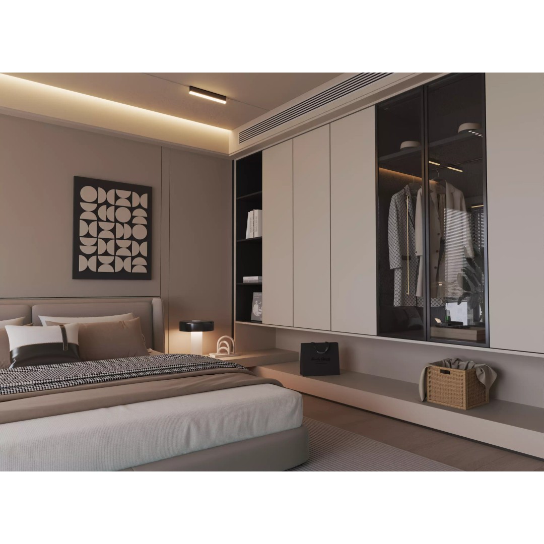 Modern Bedroom 3D Model – Minimalist Cream Interior, FBX, OBJ - View 4