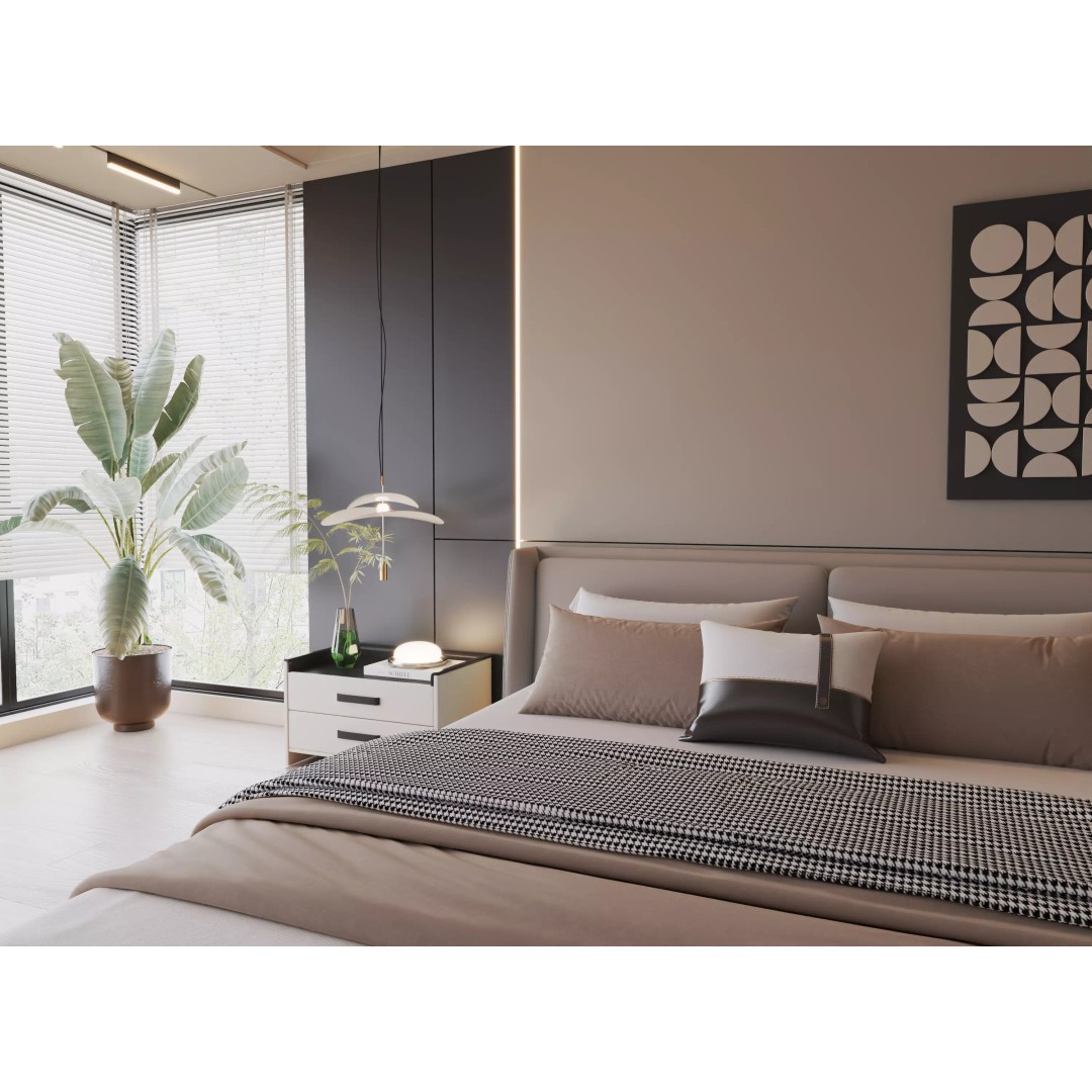 Modern Bedroom 3D Model – Minimalist Cream Interior, FBX, OBJ - View 5