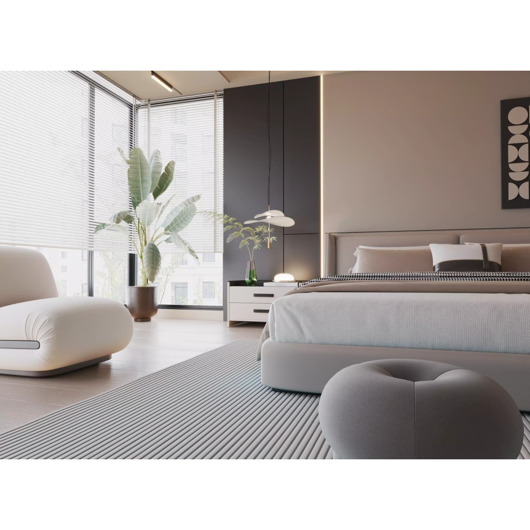 Modern Bedroom 3D Model – Minimalist Cream Interior, FBX, OBJ - View 7