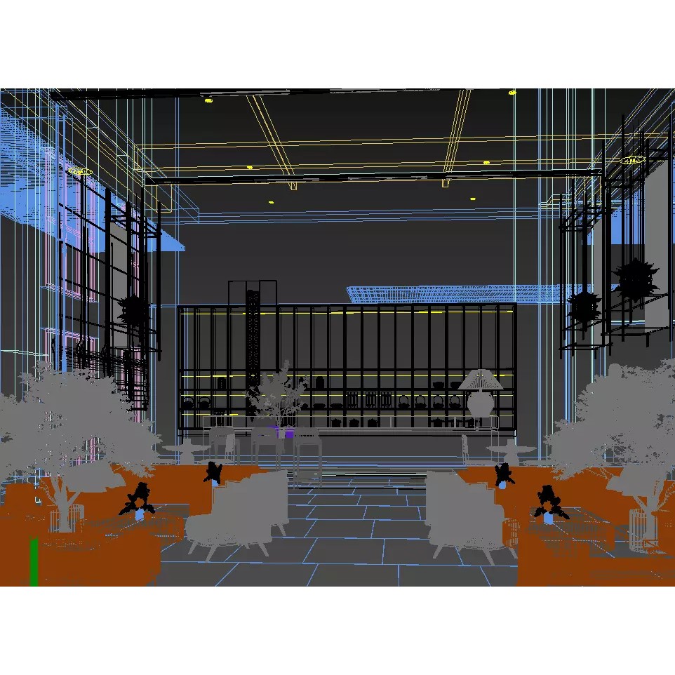 Restaurant Interior Design 3D Model – Modern Cafe Scene with Textures - View 7