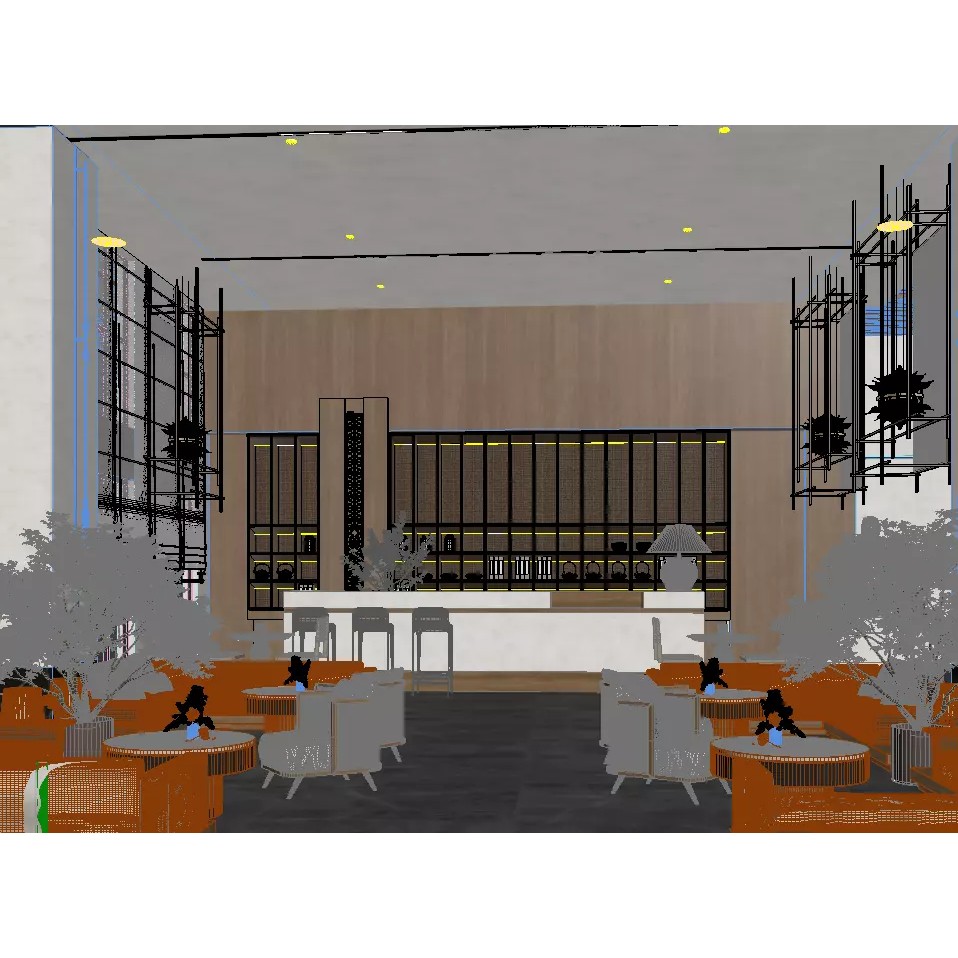 Restaurant Interior Design 3D Model – Modern Cafe Scene with Textures - View 8