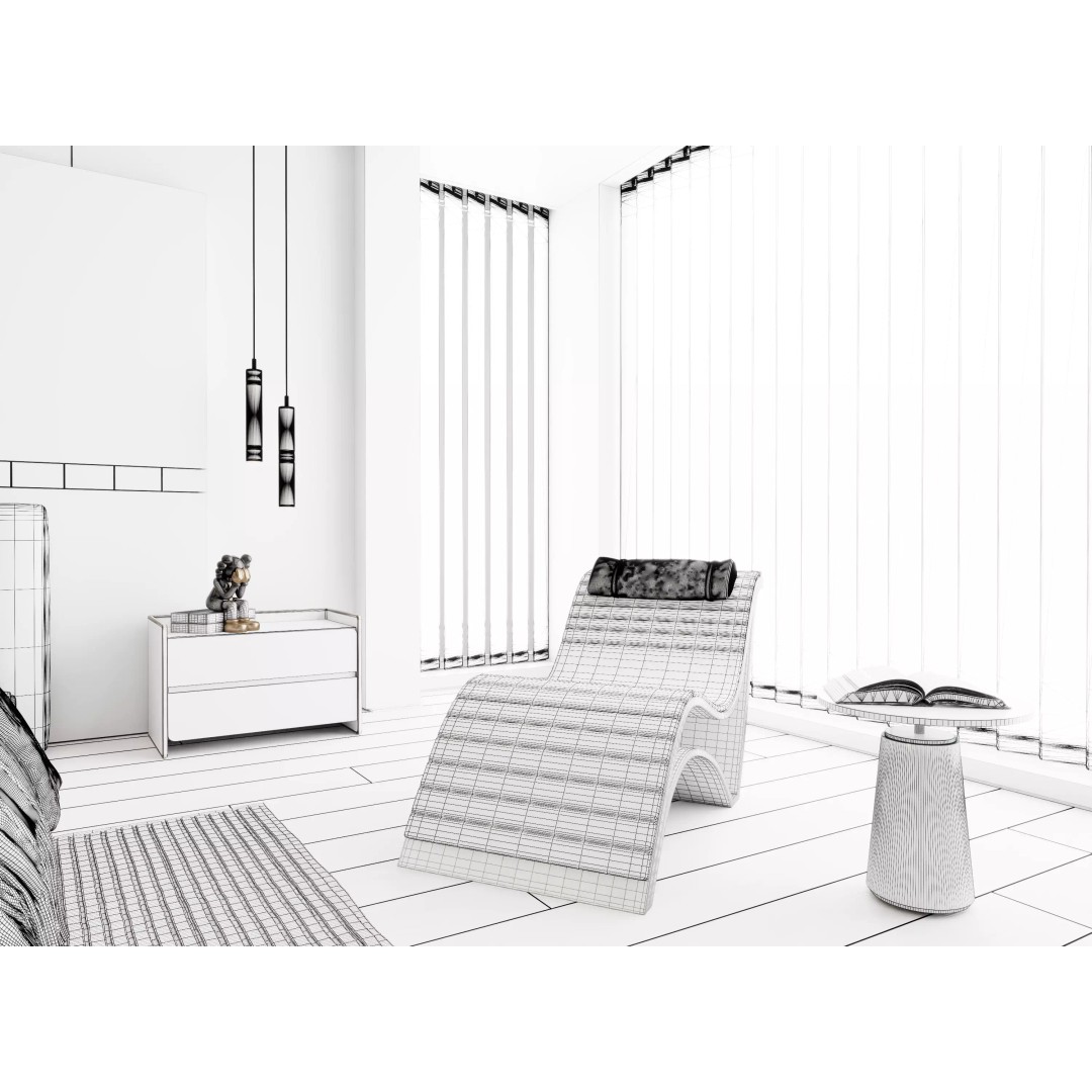 Modern Bedroom 3D Model – Minimalist Cream Style, FBX/OBJ Formats - View 10
