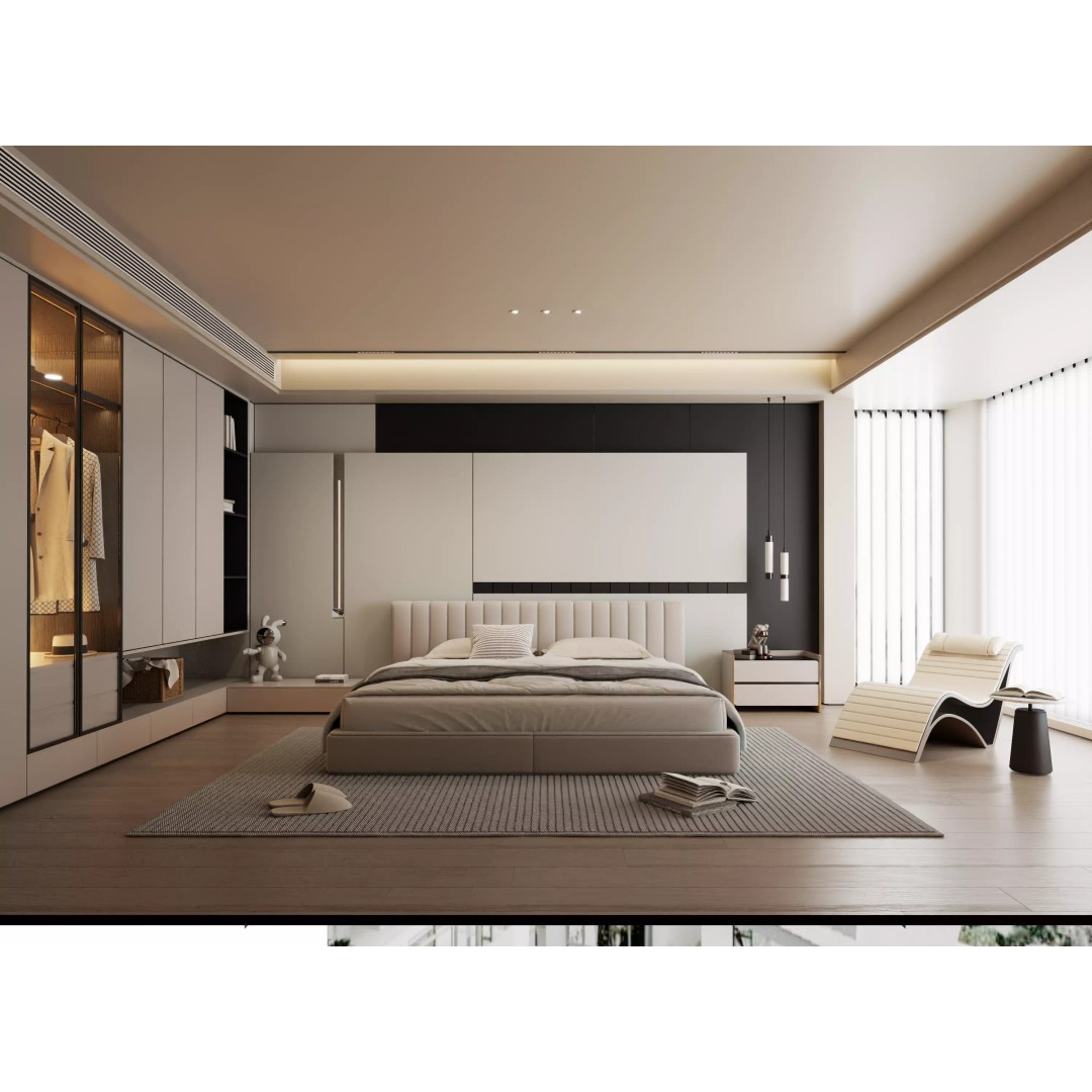Modern Bedroom 3D Model – Minimalist Cream Style, FBX/OBJ Formats - View 2