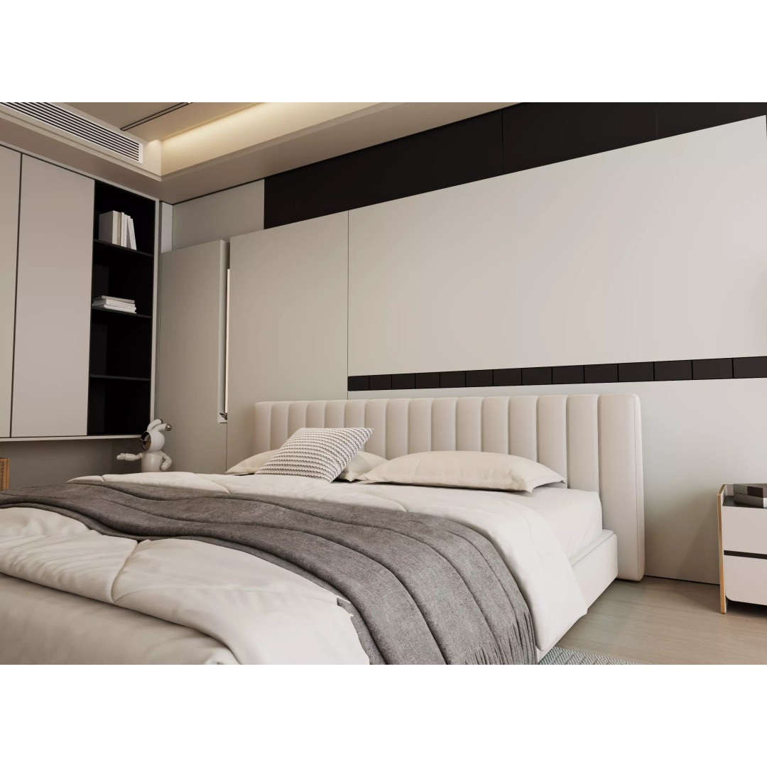 Modern Bedroom 3D Model – Minimalist Cream Style, FBX/OBJ Formats - View 3