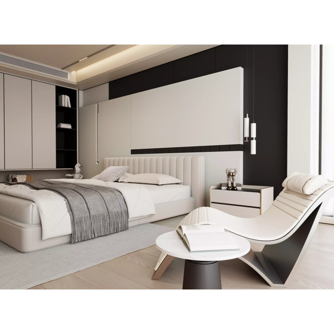 Modern Bedroom 3D Model – Minimalist Cream Style, FBX/OBJ Formats - View 5