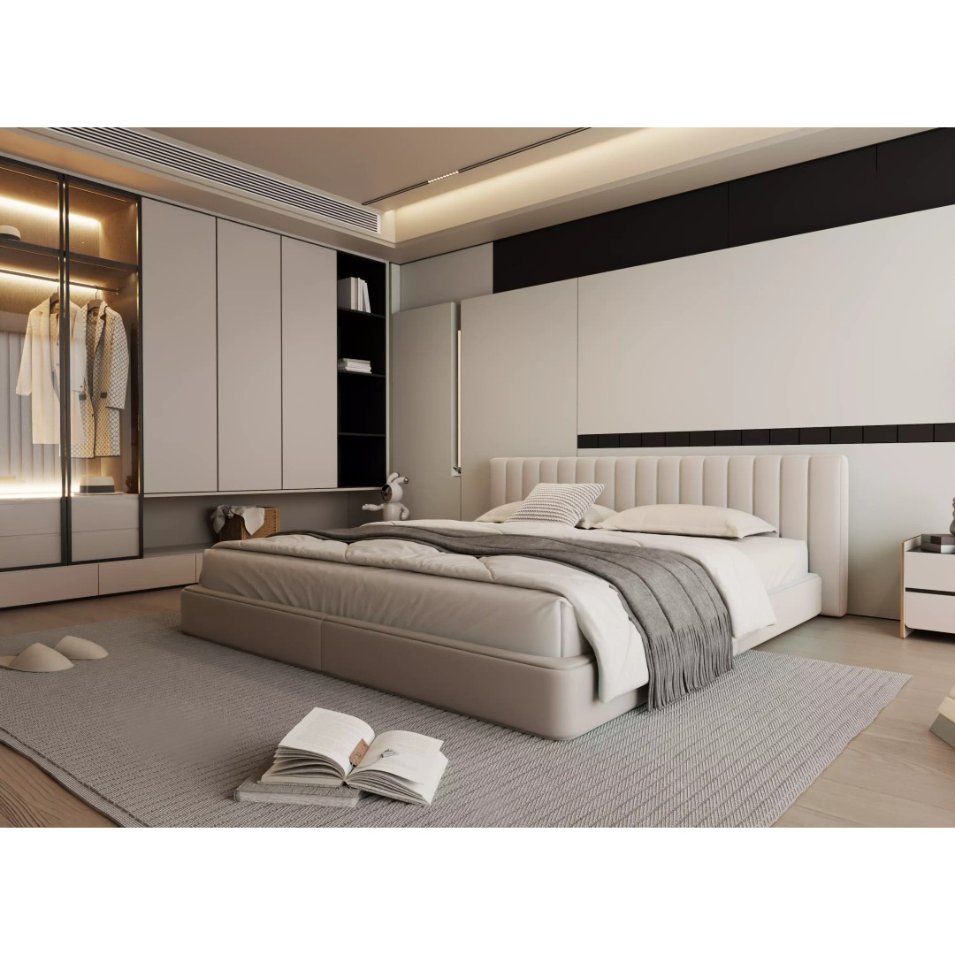 Modern Bedroom 3D Model – Minimalist Cream Style, FBX/OBJ Formats - View 6
